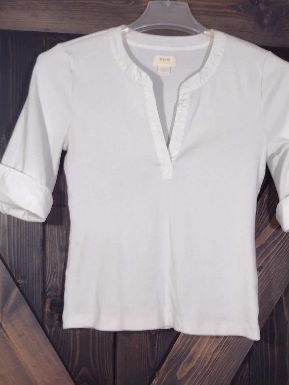 Anthropologie Mauve White Ribbed Short Sleeve Women's Top Sz Medium